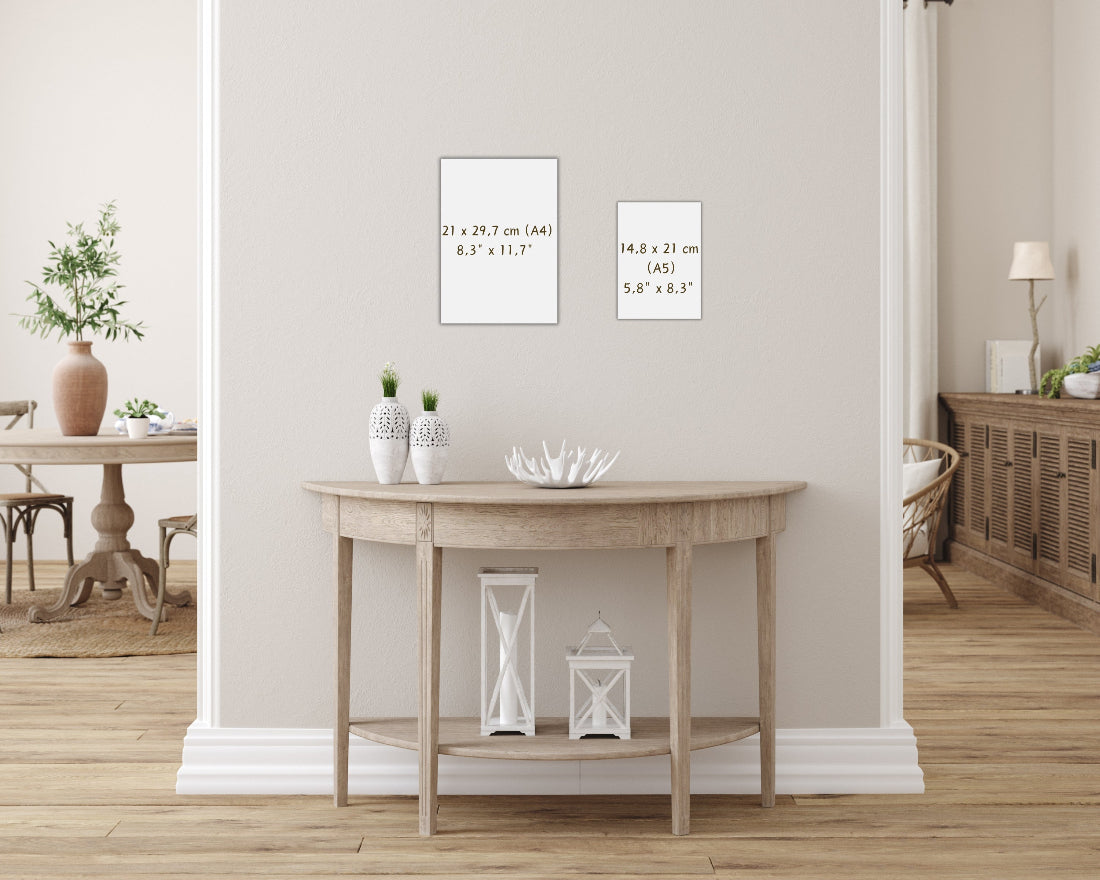 Wooden console table with decorative items in a room setting