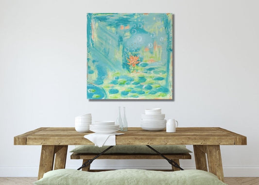 Bursting into Bloom Large Original Painting by Frauke Claire Unframed Ready to Hang features soft brushstrokes  vibrant colour and playful movement with touches of metallic copper and pearlescent shimmer