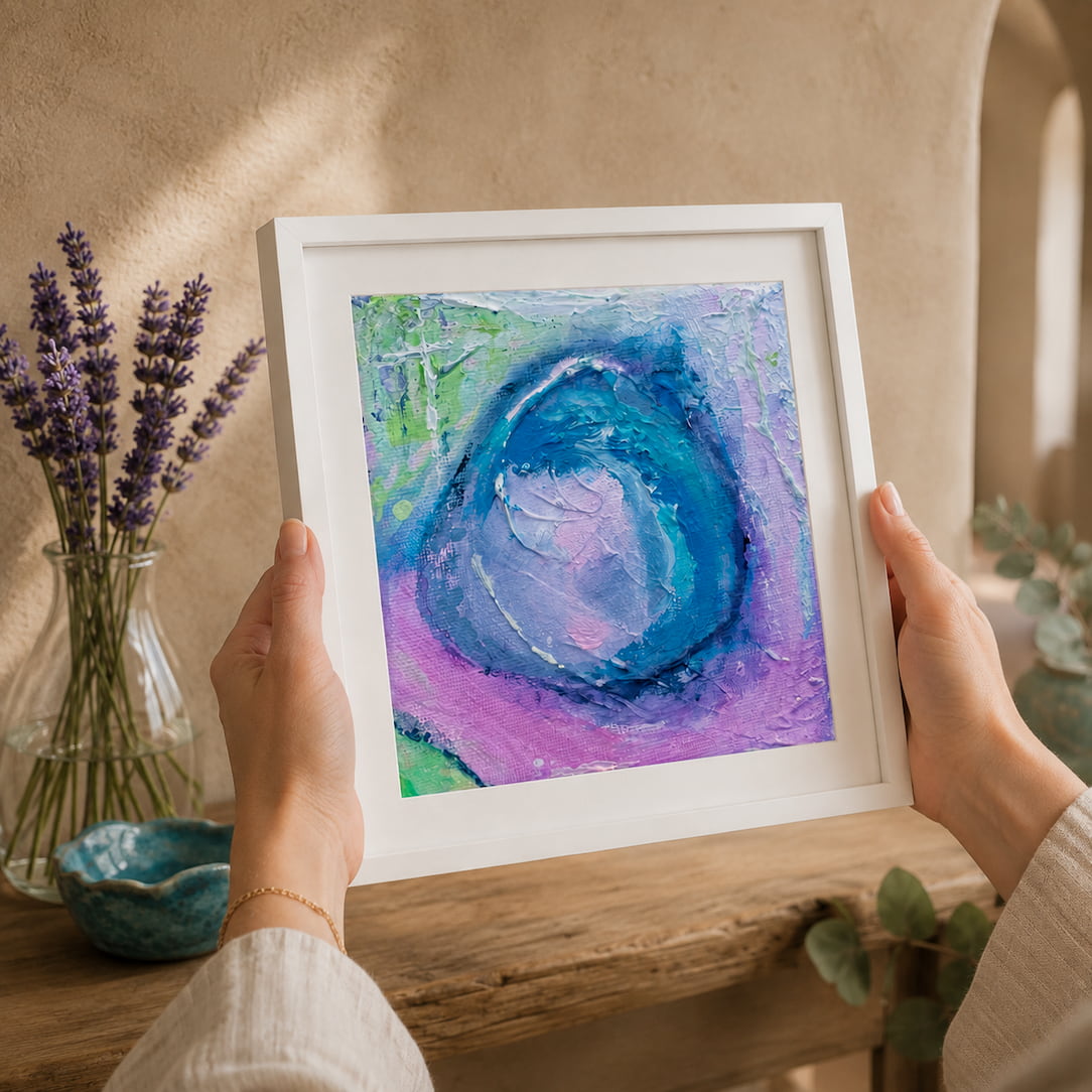Hands holding Enchanting Energy 1 in a white frame