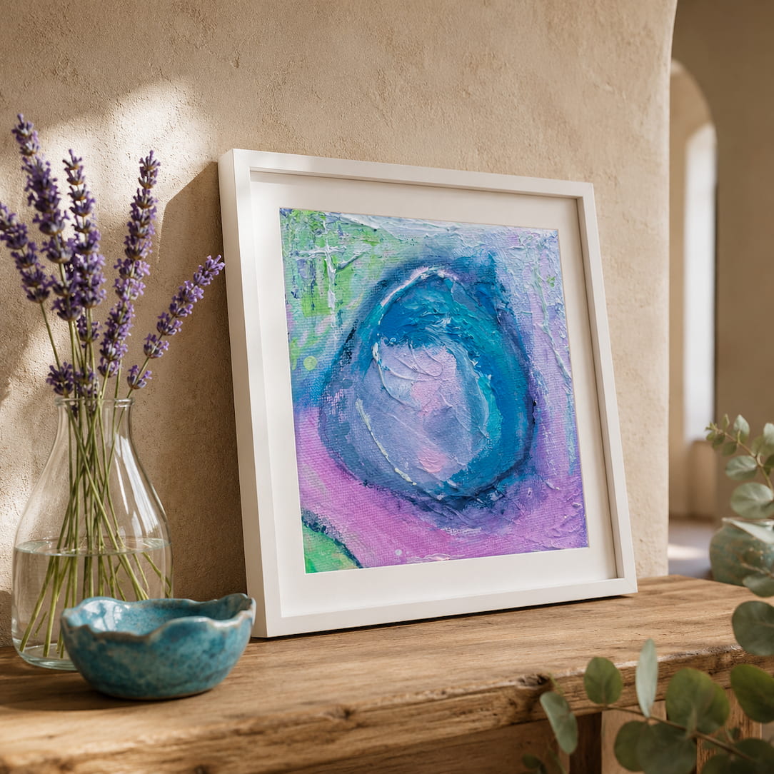 Enchanting Energy 1 white framed  beside lavender